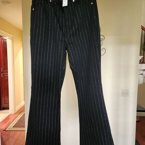 LOFT Black and White Striped Trousers